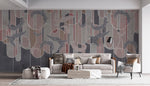 Tapet personalizat art deco in tonuri de gri cu textura cimentata si nuante de roz potrivit unui design de inspiratie moderna eleganta cu accente industriale