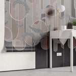 Tapet personalizat art deco in tonuri de gri cu textura cimentata si nuante de roz potrivit unui design de inspiratie moderna eleganta cu accente industriale