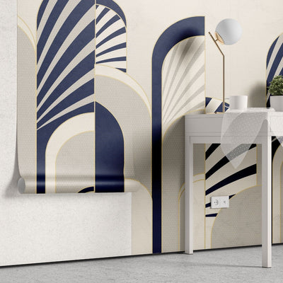 tapet personalizat art deco cu arcade specifice stilului care combina eleganta art deco cu simplitatea stilului modern si al contrastului indraznet de culoare