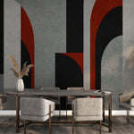 Tapet Personalizat Art Deco cu structuri de arcade in nuante de negru si rosu i fundal texturat - BACCARAT ROUGE