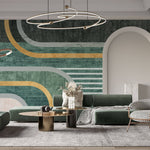 Tapet Personalizat Art Deco cu nuante de verde si mix de texturi de fundal - GREEN TEXTURES