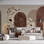 Tapet Personalizat Art Deco cu arcade intr-un mix de texturi de terazzo roca si plaster - TERRAZZO ART DECO