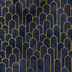 Tapet Personalizat Art Deco arcade cu contur auriu pe un fundal albastru texturat - MIDNIGHT MERMAID