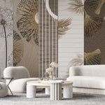 Tapet personalizat eclectic cu selectie de elemente in tonuri calde de bejuri si maro combinate intr o selectie indrazneata