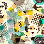 Tapet Personalizat Eclectic cu amestec de elemente de sculptura si natura in nuante vibrante de galben si turcoaz - TURQUOISE ECLECTIC