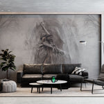 Tapet personalizat fine art cu balerina gratioasa pe un fundal gri deshis cu textura stucco