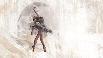 tapet personalizat fine art cu balerina gratioasa pe un fundal bej luminat si texturat in stil stucco