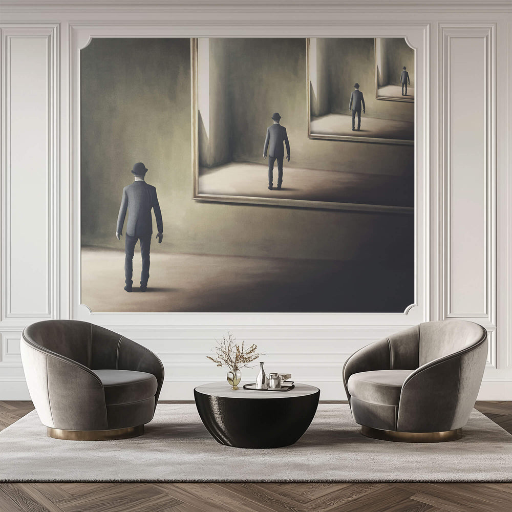 Tapet Personalizat Fine Art cu reflexia unui om in oglinda in mod repetat - MAN IN THE MIRROR