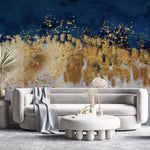 Tapet Personalizat Fine Art cu insertii aurii pe fundal alb texturat si albastru watercolor - TAINTED CANVAS