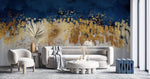 Tapet Personalizat Fine Art cu insertii aurii pe fundal alb texturat si albastru watercolor - TAINTED CANVAS