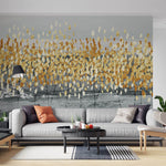 Tapet Personalizat Fine Art cu copaci abstracti cu frunze aurii - GOLDEN PLASTER LEAVES