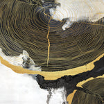 Tapet Personalizat Fine Art cu sectiuni de rondele de lemn aurii si fundal pictat cu acril - GOLDEN WOOD SECTIONS