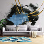 Tapet Personalizat Fine Art cu pictura artistica de accent in nuante de albastru negru si auriu 2 - TEXTURED SPLASH DOWN