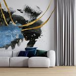 Tapet Personalizat Fine Art cu pictura artistica de accent in nuante de albastru negru si auriu 2 - TEXTURED SPLASH DOWN