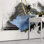 Tapet Personalizat Fine Art cu pictura artistica de accent in nuante de albastru negru si auriu 2 - TEXTURED SPLASH DOWN