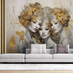 Tapet Personalizat Fine Art cu 3 femei cu accesorii florale si fundal texturat - OH MADDAME