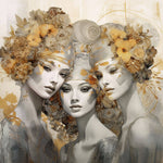 Tapet Personalizat Fine Art cu 3 femei cu accesorii florale si fundal texturat - OH MADDAME