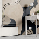 Tapet personalizat line art cu design integrat intr un pattern jucaus in nuante de albastru marin si bej