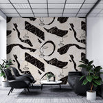 Tapet personalizat Line Art cu portrete feminine si scris italic in nuante de bej si negru - WRITING ART