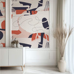 Tapet personalizat Line Art cu elemente abstracte in nuante vivide de corai - VIVID LINE ART