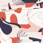 Tapet personalizat Line Art cu elemente abstracte in nuante vivide de corai - VIVID LINE ART