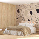 Tapet personalizat Line Art cu plante abstracte in nuante de bej - BEIGE LINE TULIPS