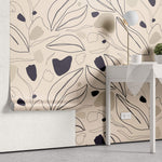 Tapet personalizat Line Art cu plante abstracte in nuante de bej - BEIGE LINE TULIPS