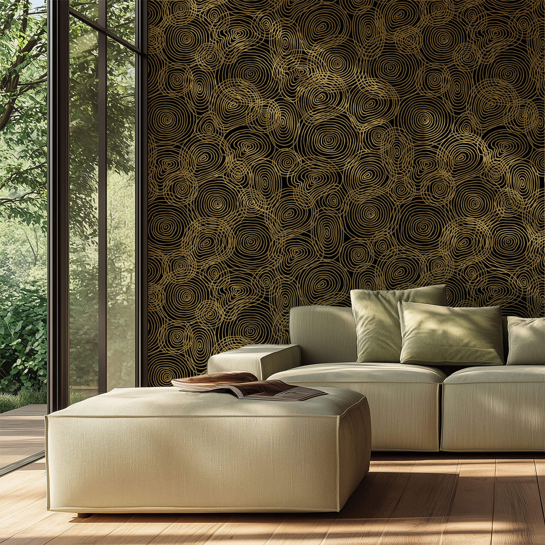 Tapet personalizat Line Art cu cercuri liniare ce amintesc de inelele de lemn - WOODEN LINES