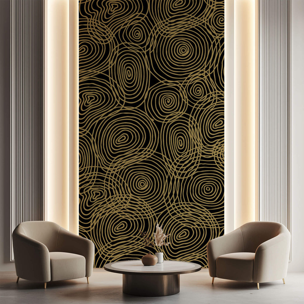 Tapet personalizat Line Art cu cercuri liniare ce amintesc de inelele de lemn - WOODEN LINES