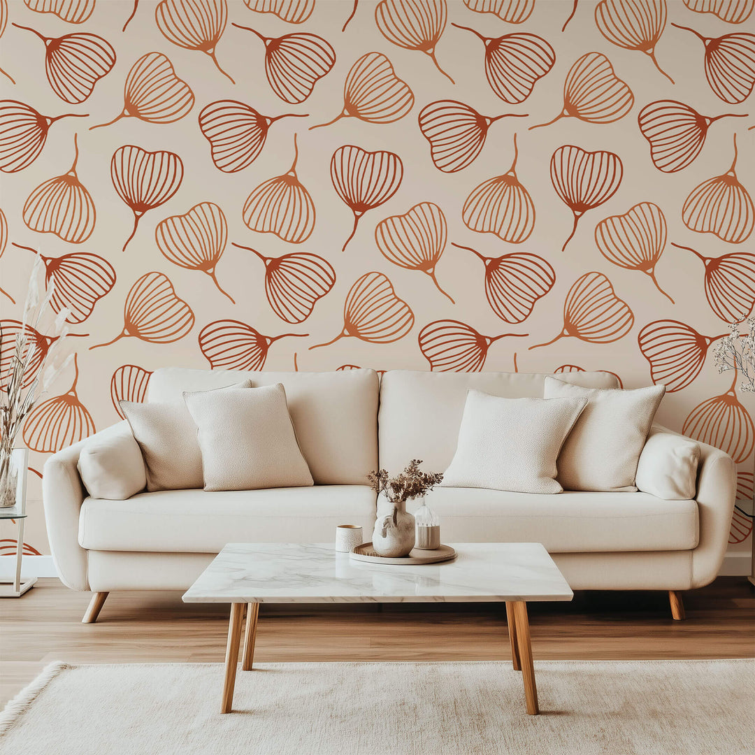 Tapet personalizat Line Art cu frunze mici in nuante de portocaliu - LITTLE ORANGE LEAVES