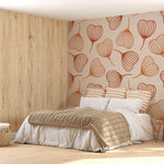 Tapet personalizat Line Art cu frunze mici in nuante de portocaliu - LITTLE ORANGE LEAVES