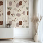 Tapet personalizat Line Art cu sculpturi si plante in tonuri pamantii - AESTHETIC SCULPTURES