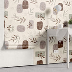 Tapet personalizat Line Art cu sculpturi si plante in tonuri pamantii - AESTHETIC SCULPTURES