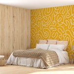 Tapet personalizat Line Art cu model modern minimalist jucaus in nuante vibrante de galben - YELLOW BRIGHT