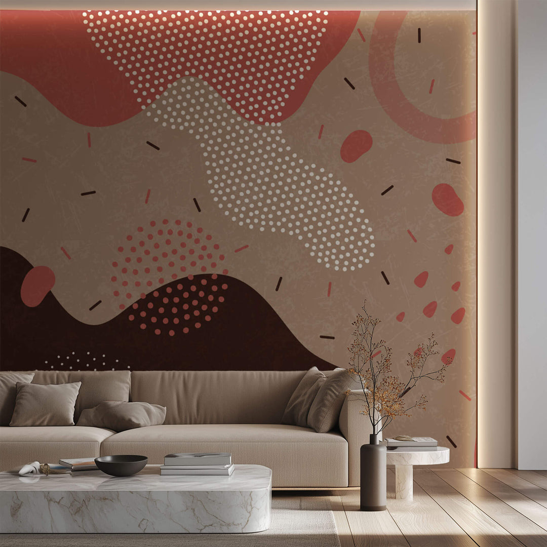 Tapet personalizat Line Art cu nuante pamantii si elemente minimaliste - EARTHY LINE ART