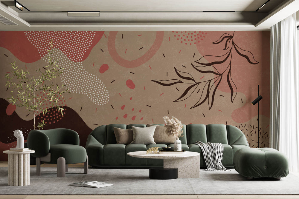 Tapet personalizat Line Art cu nuante pamantii si elemente minimaliste - EARTHY LINE ART