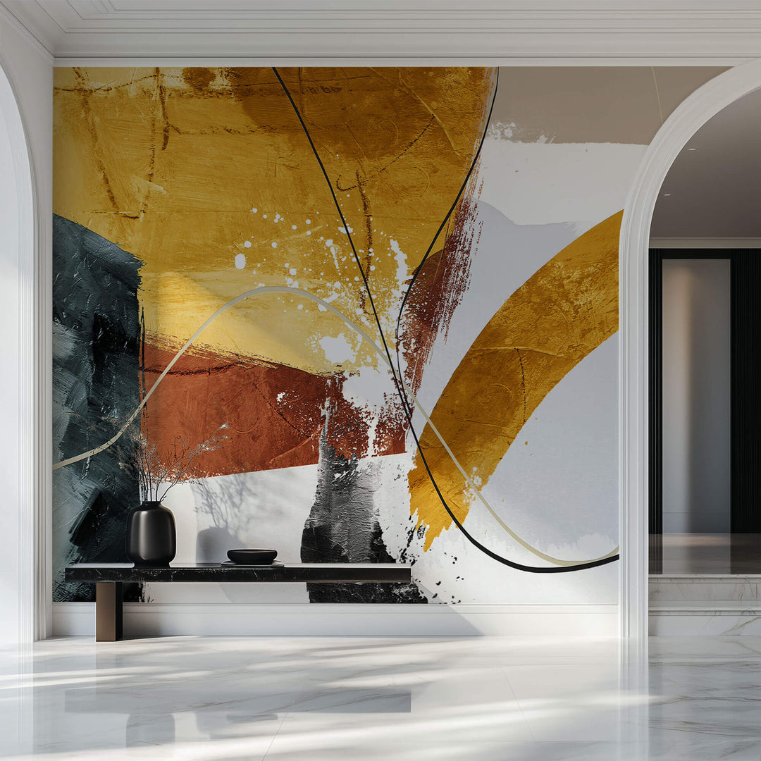 Tapet personalizat Line Art cu pictura abstracta si textura stil plaster - ABSTRACT PAINT LINES