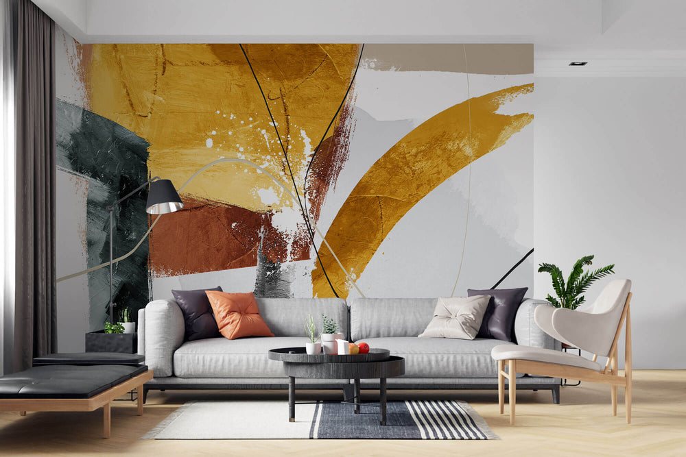 Tapet personalizat Line Art cu pictura abstracta si textura stil plaster - ABSTRACT PAINT LINES