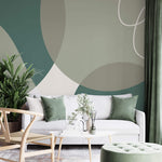 Tapet personalizat Line Art cu forme abstracte in nuante de verde - GREEN AESTHETIC