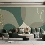 Tapet personalizat Line Art cu forme abstracte in nuante de verde - GREEN AESTHETIC