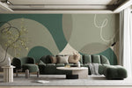 Tapet personalizat Line Art cu forme abstracte in nuante de verde - GREEN AESTHETIC