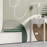 Tapet personalizat Line Art cu forme abstracte in nuante de verde - GREEN AESTHETIC