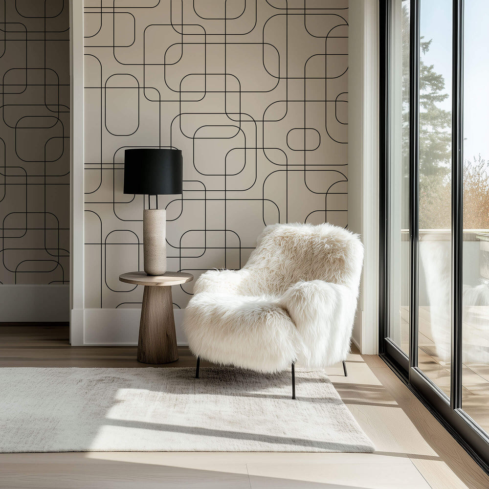 Tapet personalizat Line Art cu forme abstracte in stil retro minimalist - RETRO MODERNITY