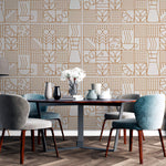 Tapet personalizat Line Art cu model minimalist cu elemente specifice ritualului de dimineata - GOOD MORNING