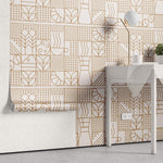 Tapet personalizat Line Art cu model minimalist cu elemente specifice ritualului de dimineata - GOOD MORNING