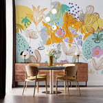 Tapet personalizat Line Art cu arta digitala abstracta cu elemente botanice in nuante vibrante - BOTANIC UTOPIA