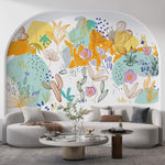 Tapet personalizat Line Art cu arta digitala abstracta cu elemente botanice in nuante vibrante - BOTANIC UTOPIA