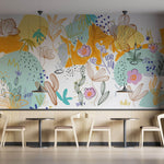 Tapet personalizat Line Art cu arta digitala abstracta cu elemente botanice in nuante vibrante - BOTANIC UTOPIA