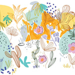 Tapet personalizat Line Art cu arta digitala abstracta cu elemente botanice in nuante vibrante - BOTANIC UTOPIA