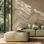 Tapet personalizat Line Art cu peisaj montan cu munti texturati in nuante de bej - FREQUENCY MOUNTAINS